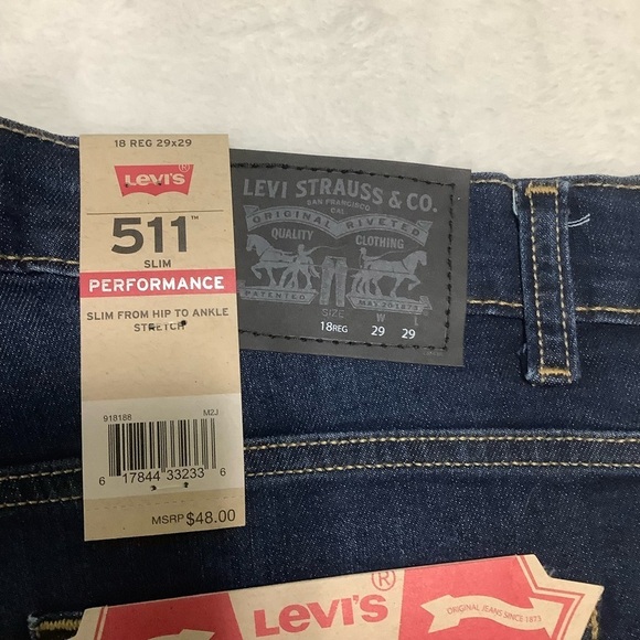 Levi's 511 Boys NWT Performance Slim Fit Blue Jeans Size 18R 29x29 - Picture 6 of 7